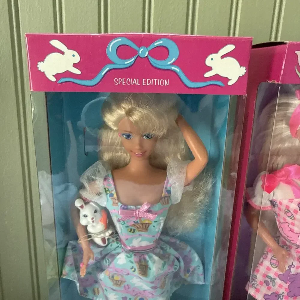 Vtg 90s Lot Mattel Easter Basket Barbie Special Edition 1995 1996 Doll Bunny
